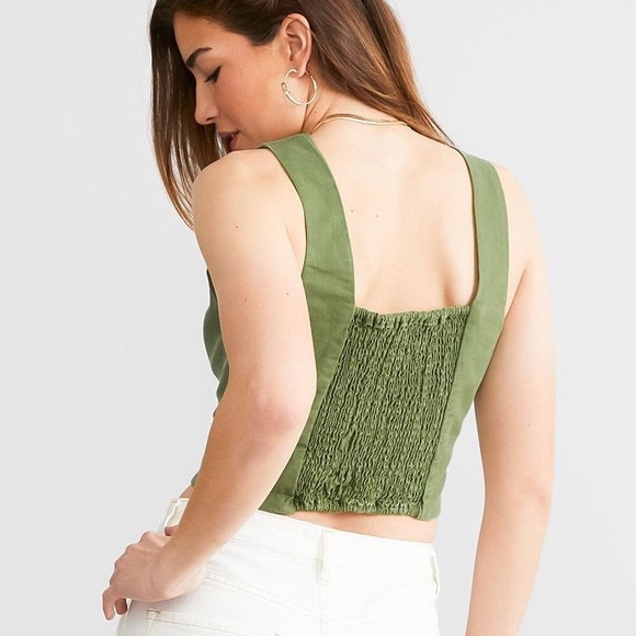 Z Supply mika cotton twill tank square neck corset crop size medium olive green - Picture 8 of 14